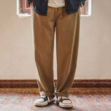 Vintage Distressed Loose Straight Cotton Twill Trousers