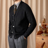 Vintage Wool Jacquard Slim Fit V-Neck Cardigan