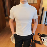 Men's Summer Business Slim Solid Color Half Turtleneck Short Sleeve T-Shirt