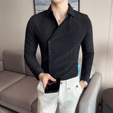 Men's Business Lapel Vintage Side Button Long Sleeve Shirt