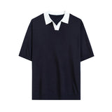 Contrast Lapel Knitted Polo Shirt