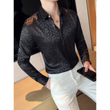 Mens Business Slim Fit Printed Long Sleeve Shirt