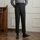 Mens High Waisted Pants Hidden Expandable Waistband Classic Fit Front Pleated Trousers