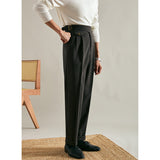 Woolen Double Pleat Straight Trousers