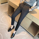 Men's Business Striped Slim Fit Dress Pants High Waisted Trousers