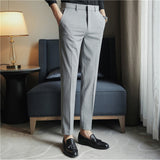 Men's Solid Color Casual Straight Leg Business British Slim Pants