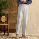 Linen Cotton High Waist Straight Leg Casual Trousers