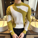 Color Block Slim Fit Half Turtleneck Knitted Bottoming Shirt