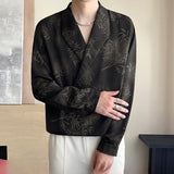 Shawl Collar Satin V-neck Long Sleeve Shirt