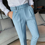 Men's Slim Fit Dress Pants Casual British Vintage High Waisted Pants