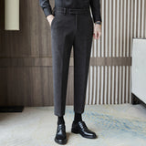 Men's Zipper Fly Button Front Pleated Work Office Business Tapered Suit Pants with Pockets