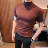 Men's Summer Business Slim Solid Color Half Turtleneck Short Sleeve T-Shirt