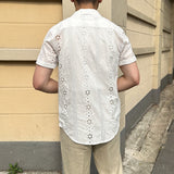 Casual Quilted Cuban Collar Short Sleeve Shirt