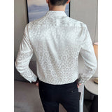 Mens Business Slim Fit Printed Long Sleeve Shirt