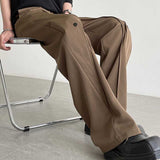 Men's High Waist Casual Drawstring Drape Straight Trousers