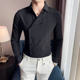 Men's Business Lapel Vintage Side Button Long Sleeve Shirt