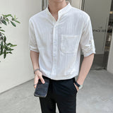 Men's Loose Three-quarter Sleeves Stand Collar Casual Shirt