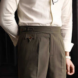 Men's British Casual High Waist Trousers Straight Leg Business Suit Pants