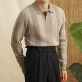 Men's Vertical Striped Colorblock Lapel Sweater