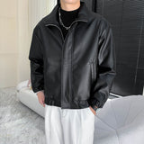 Men's Leather Casual Stand Collar Jacket