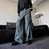 Vintage Pleated Large Pocket Wide Leg Overalls