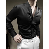 Hidden Button Collarless Slim Fit Shirt