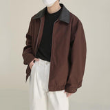Men's Casual Retro PU Leather Collar Patchwork Jacket