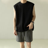 Loose Crew Neck Solid Color Vest