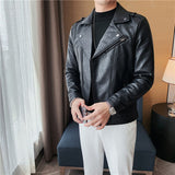 Men's Diagonal Zipper Slim Fit Short Suit Collar Leather Jacket