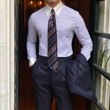 Men's Color Block Collar Slim Fit Striped Long Sleeve Shirt