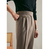 Woolen Double Pleat Straight Trousers