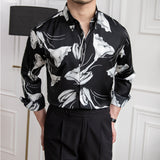 Men's Vintage British Print Lapel Long Sleeve Shirt