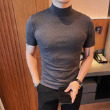 Men's Summer Business Slim Solid Color Half Turtleneck Short Sleeve T-Shirt