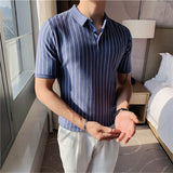 Polo Neck Slim Striped Short Sleeve T-Shirt