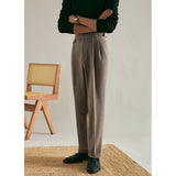 Woolen Double Pleat Straight Trousers