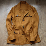 POLO Collar Unstructured Linen Solid American Jacket