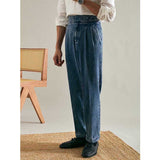 Men's High Waisted Pants Casual Slim Straight Leg Loose Jeans