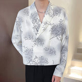 Shawl Collar Satin V-neck Long Sleeve Shirt