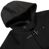 Horn Button Hooded Lapel Woolen Windbreaker