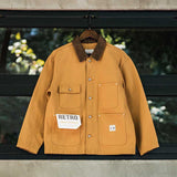 American Retro Canvas Lapel Multi-pocket Work Jacket