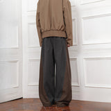 Colorblock Loose Wool Wide-leg Pants