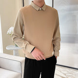 Men's Casual Slim Lapel Long Sleeve Fake Two-piece Sweatshirt