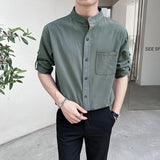 Men's Loose Three-quarter Sleeves Stand Collar Casual Shirt