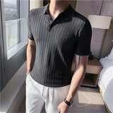 Polo Neck Slim Striped Short Sleeve T-Shirt