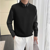 Men's Casual Slim Lapel Long Sleeve Fake Two-piece Sweatshirt