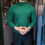 Mne's Casual Jacquard Half Turtleneck Slim Fit Sweater