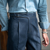 Mens Denim Retro Casual High Waisted Pants Slim Fit Dress Trousers