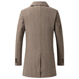 Men's Mid-length Tweed Trench Coat Plaid Double-breasted Wool Jacket