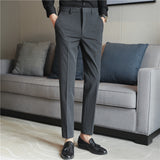 Men's Solid Color Casual Straight Leg Business British Slim Pants