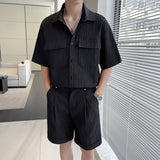 Loose Simple Pleated Sleeve Shirt Shorts Set